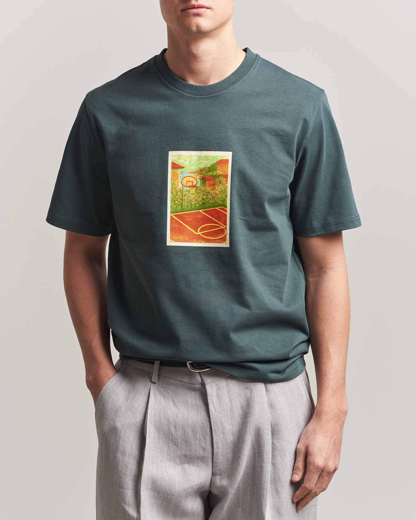 Homme | T-shirts | LES DEUX | Court Printed T-Shirt Pine Green
