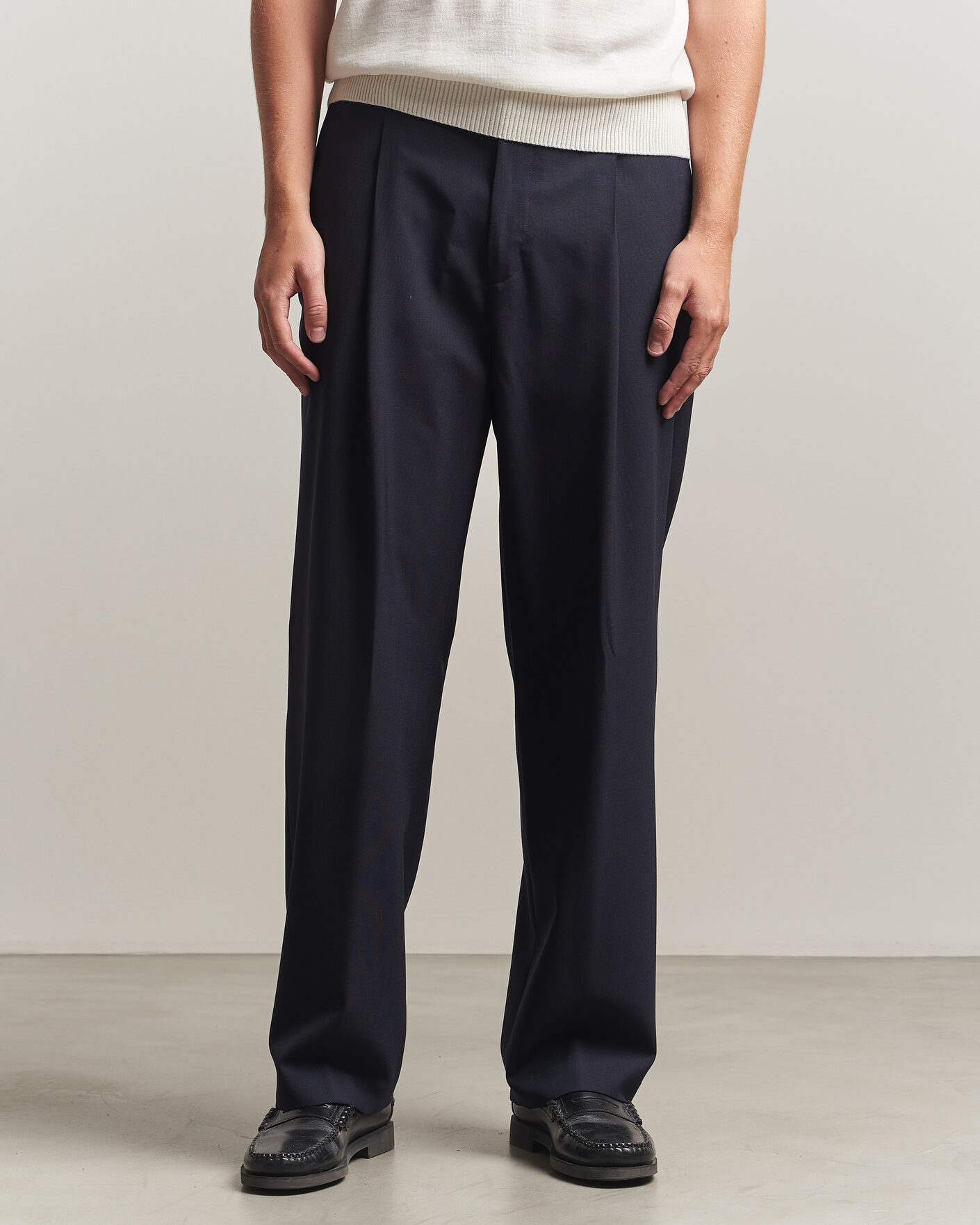 Homme | Pantalons | BOSS BLACK | Pat Pleated Wool Trousers Dark Blue