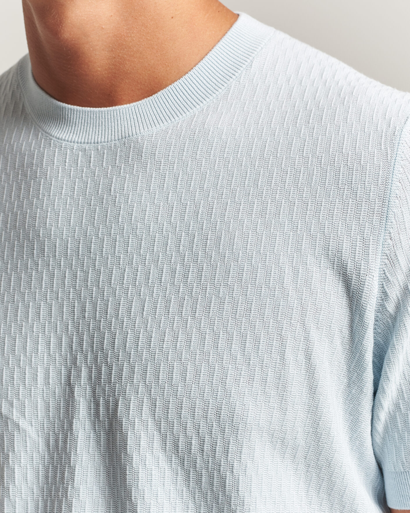 Homme | T-shirts | BOSS BLACK | Laruso Structured Knitted T-Shirt Open Blue
