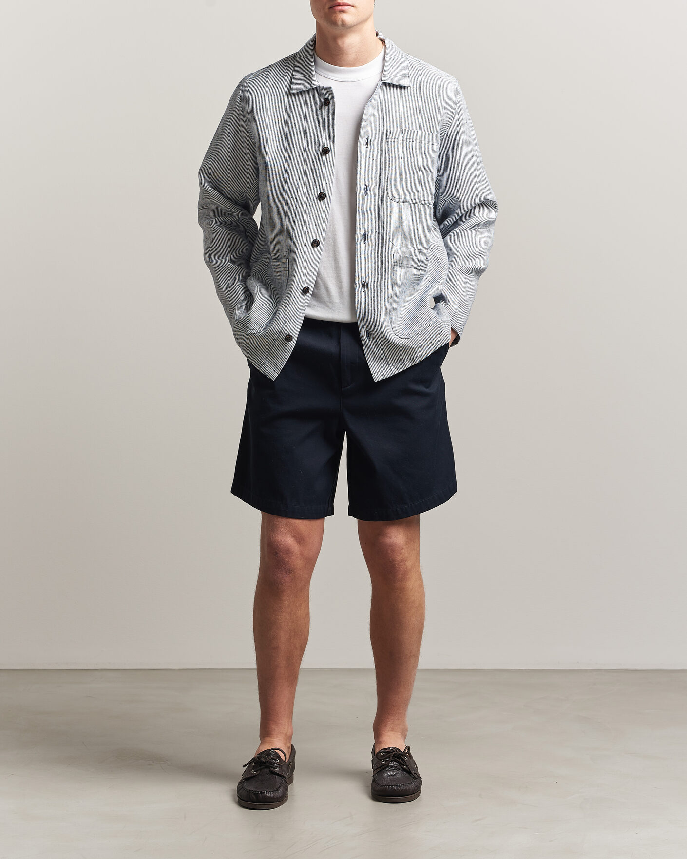 Homme | Chemises | Peregrine | Windsor Linen Shacket Navy Stripe