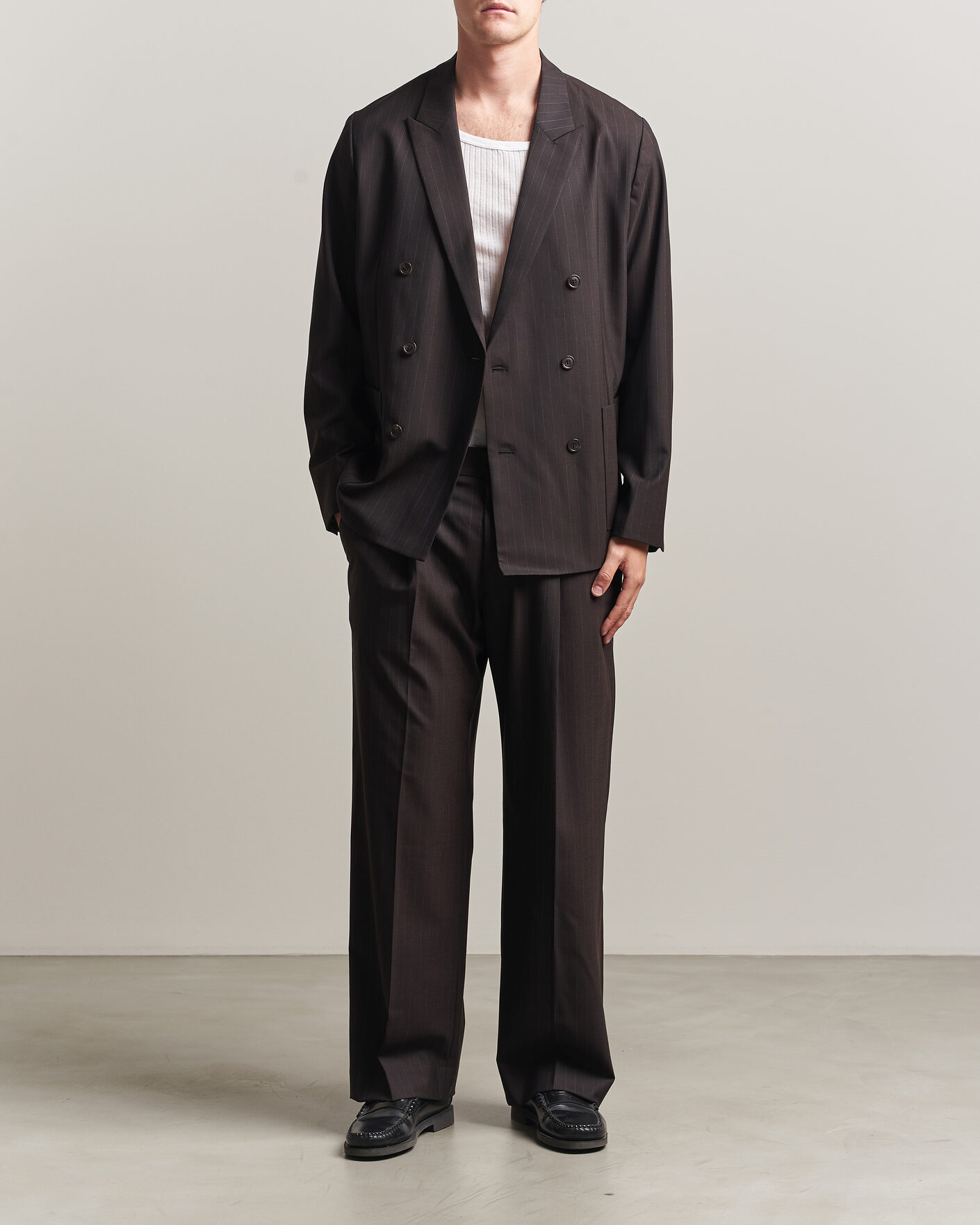 Homme | Blazers | NN07 | Jordin Pinstriped Double Breasted Blazer Dark Brown