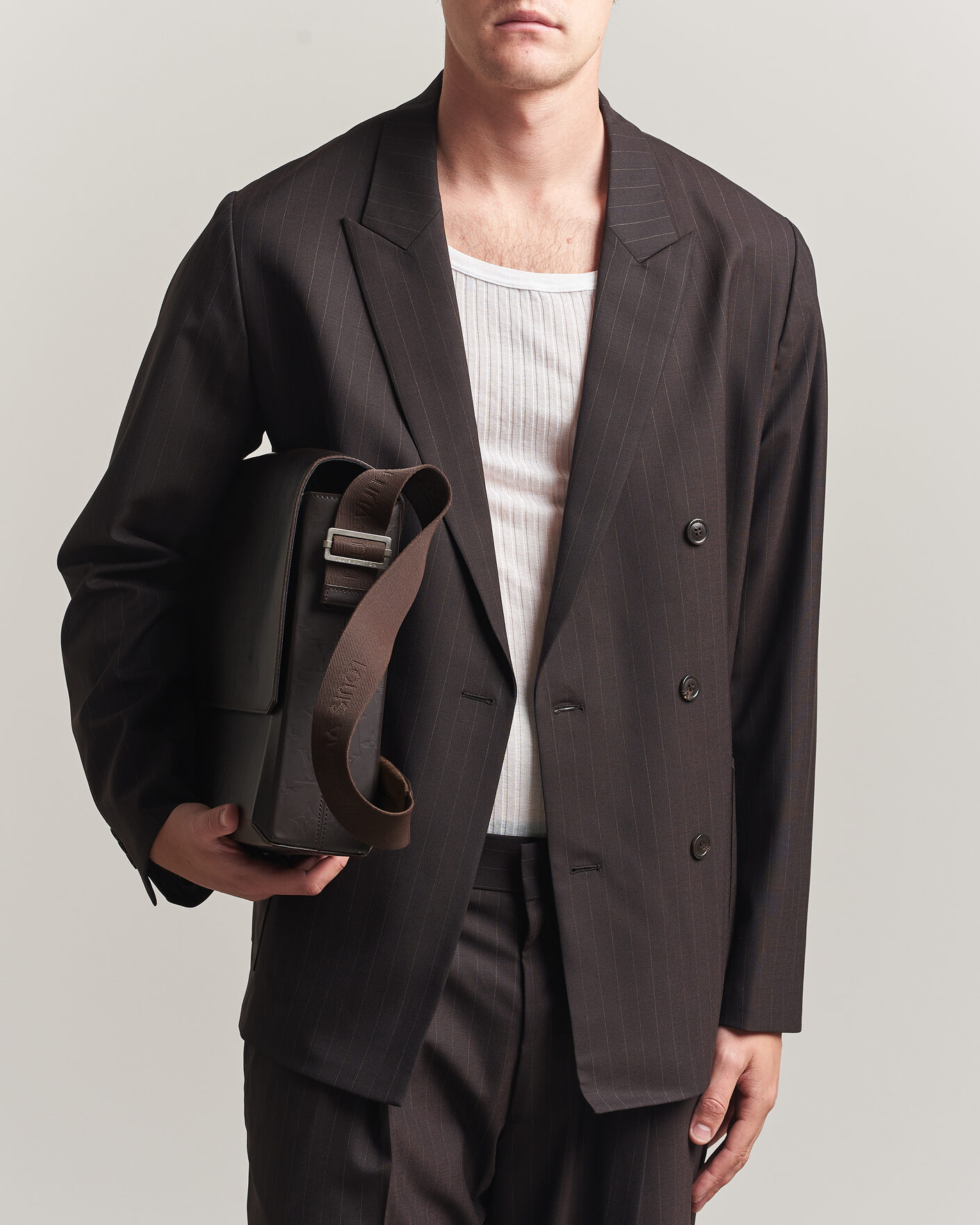 Homme | Blazers | NN07 | Jordin Pinstriped Double Breasted Blazer Dark Brown