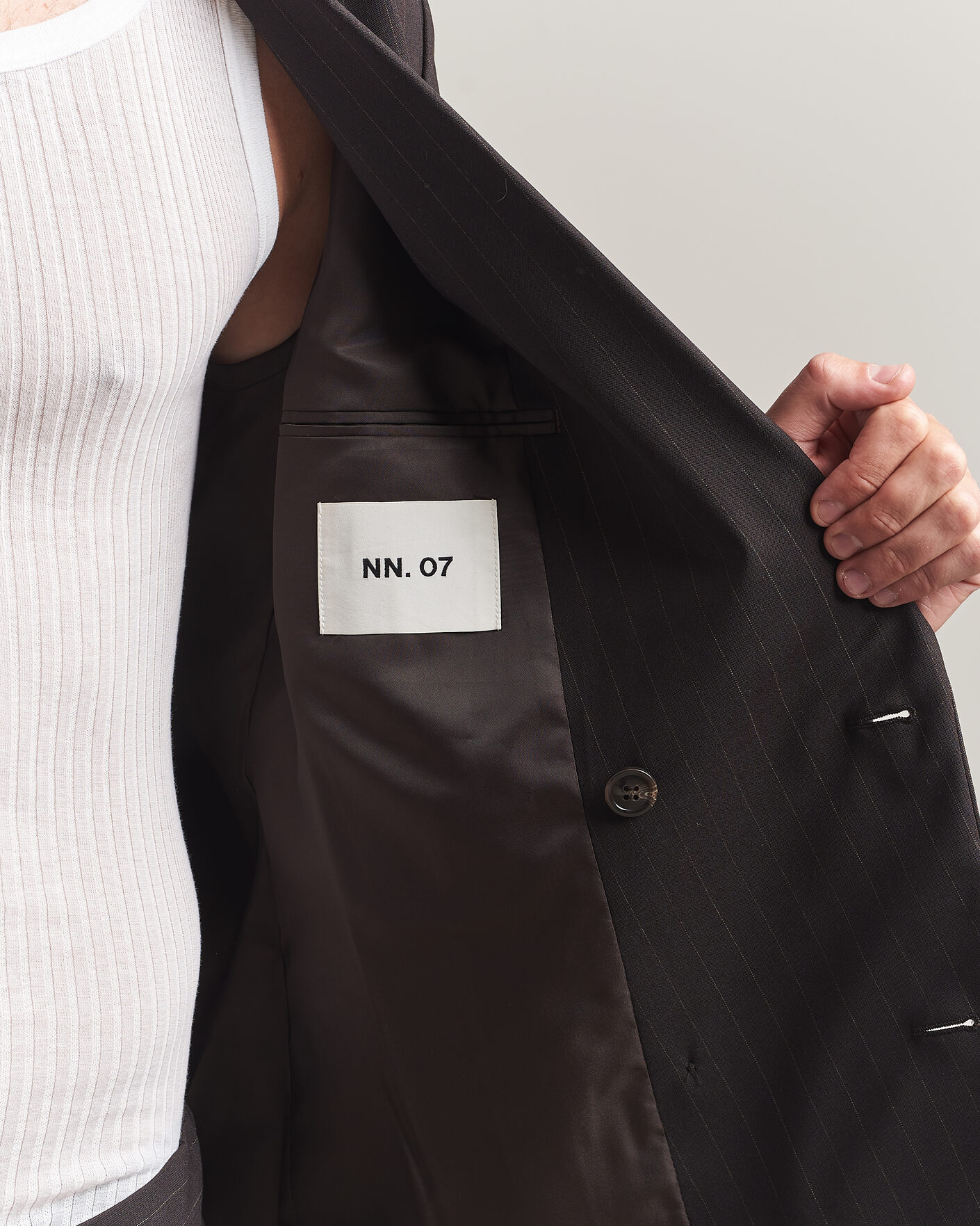 Homme | Blazers | NN07 | Jordin Pinstriped Double Breasted Blazer Dark Brown