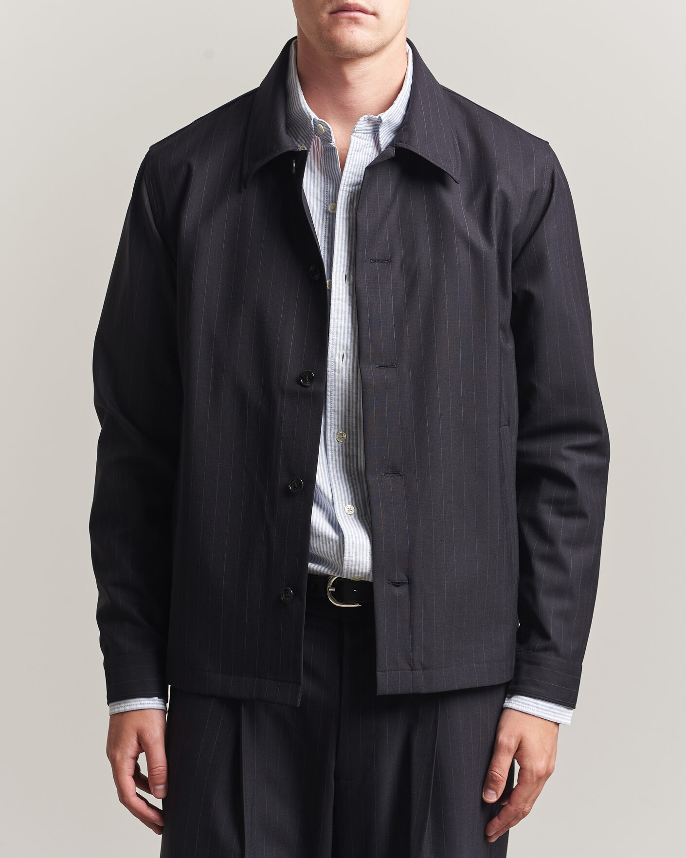 Homme | Chemises | NN07 | Zander Pinstriped Overshirt Navy Blue