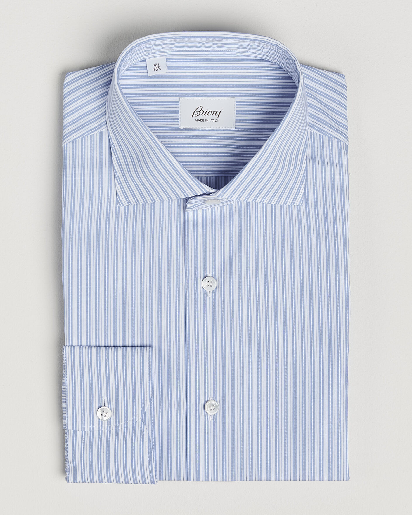 Homme | Chemises | Brioni | Poplin Cotton Dress Shirt Light Blue Stripe