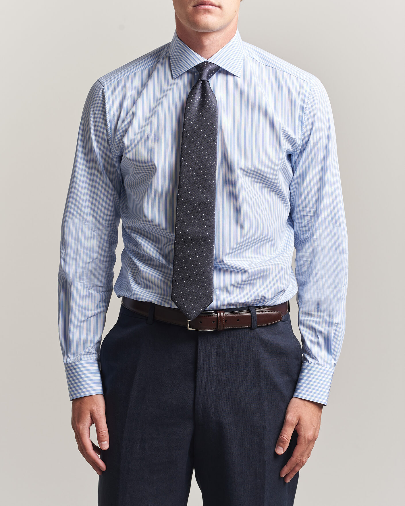 Homme | Chemises | Brioni | Poplin Cotton Dress Shirt Light Blue Stripe