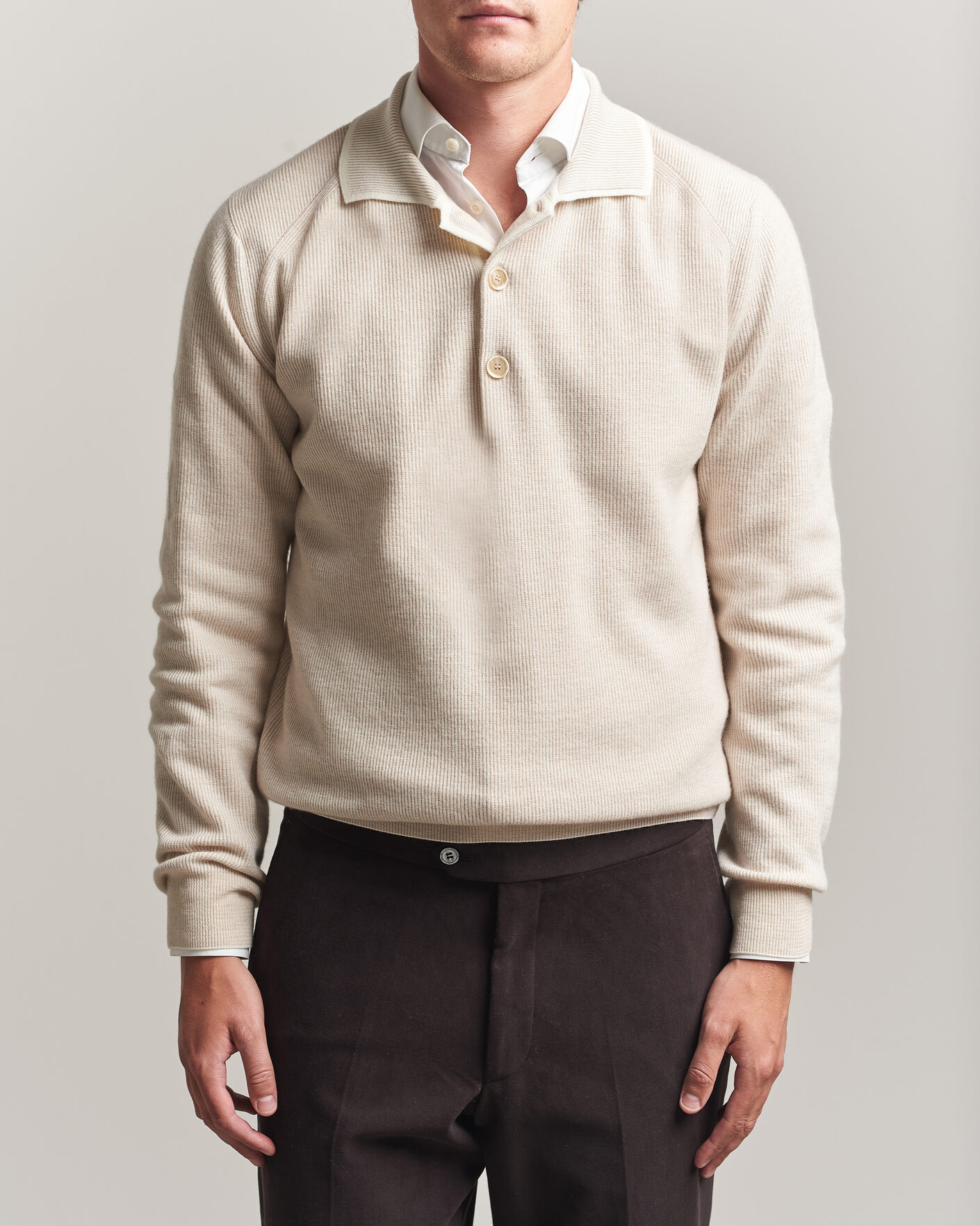 Homme | Pulls Et Tricots | Brioni | Cashmere Rib Knitted Polo Light Beige