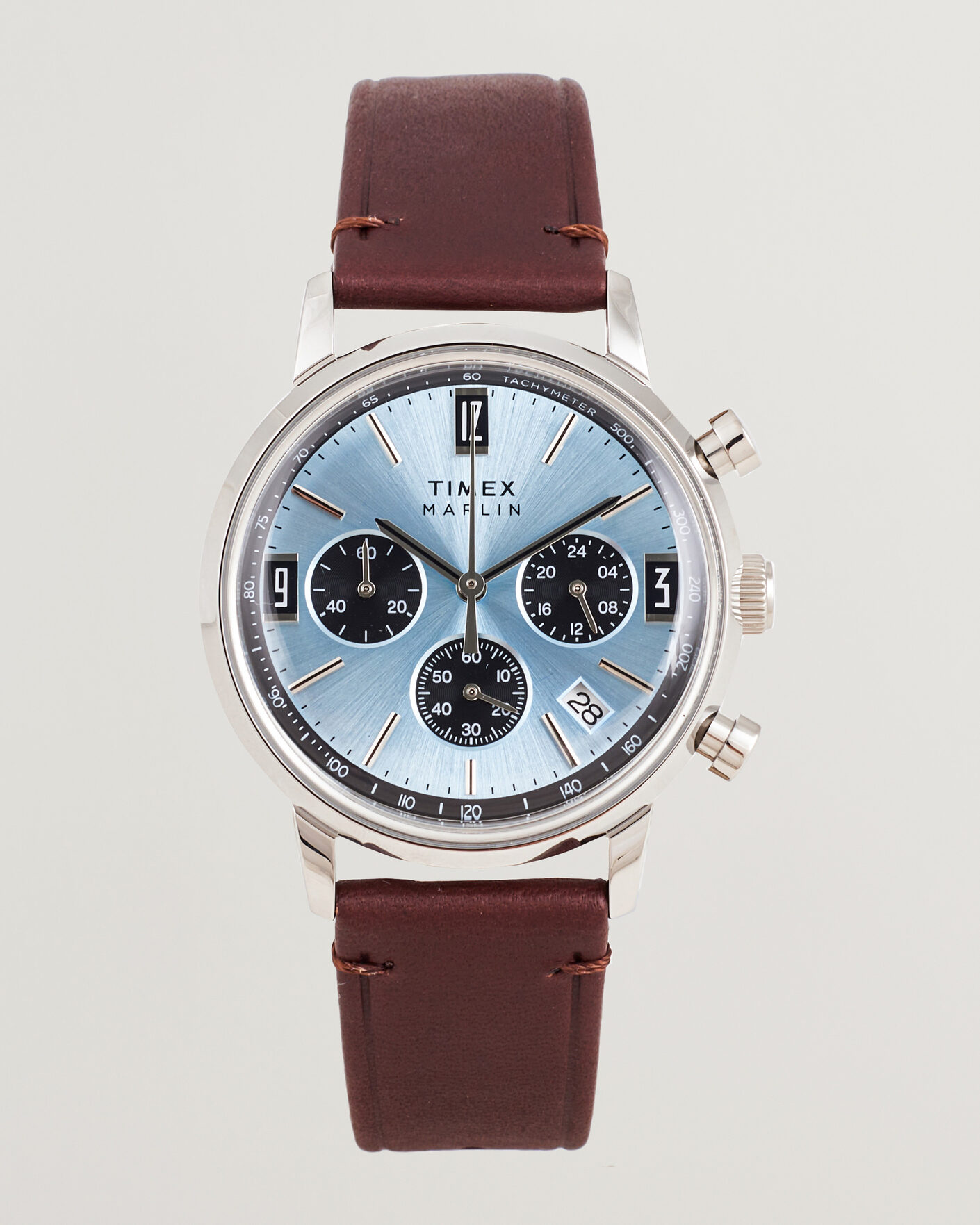 Homme | Timex Marlin Quartz Chronograph Leather 40mm Ice Blue Dial | Timex | Marlin Quartz Chronograph Leather 40mm Ice Blue Dial