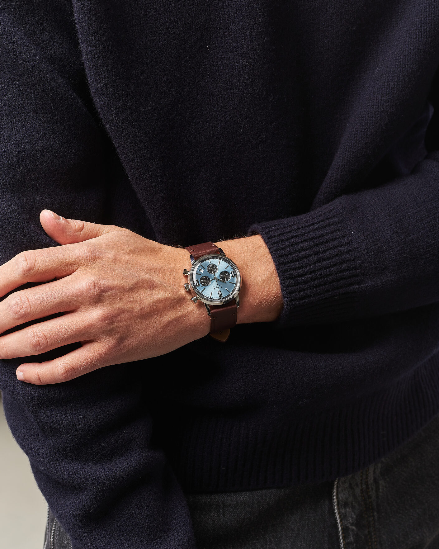 Homme | Timex Marlin Quartz Chronograph Leather 40mm Ice Blue Dial | Timex | Marlin Quartz Chronograph Leather 40mm Ice Blue Dial