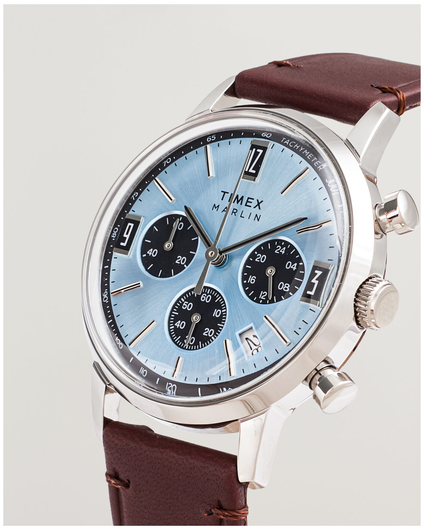Homme | Timex Marlin Quartz Chronograph Leather 40mm Ice Blue Dial | Timex | Marlin Quartz Chronograph Leather 40mm Ice Blue Dial