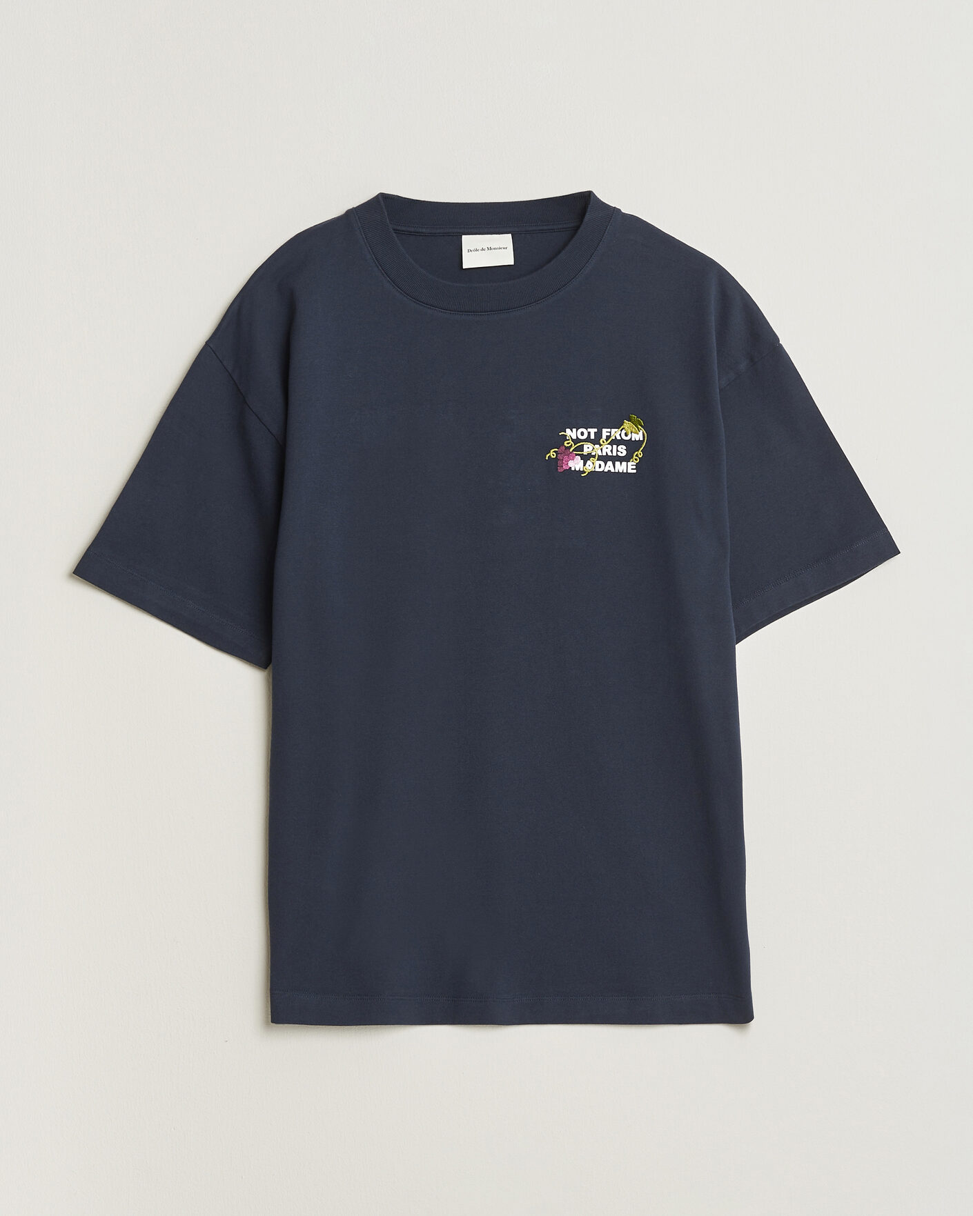 Homme | T-shirts | Drôle de Monsieur | Vine Embroidered Slogan T-Shirt Navy