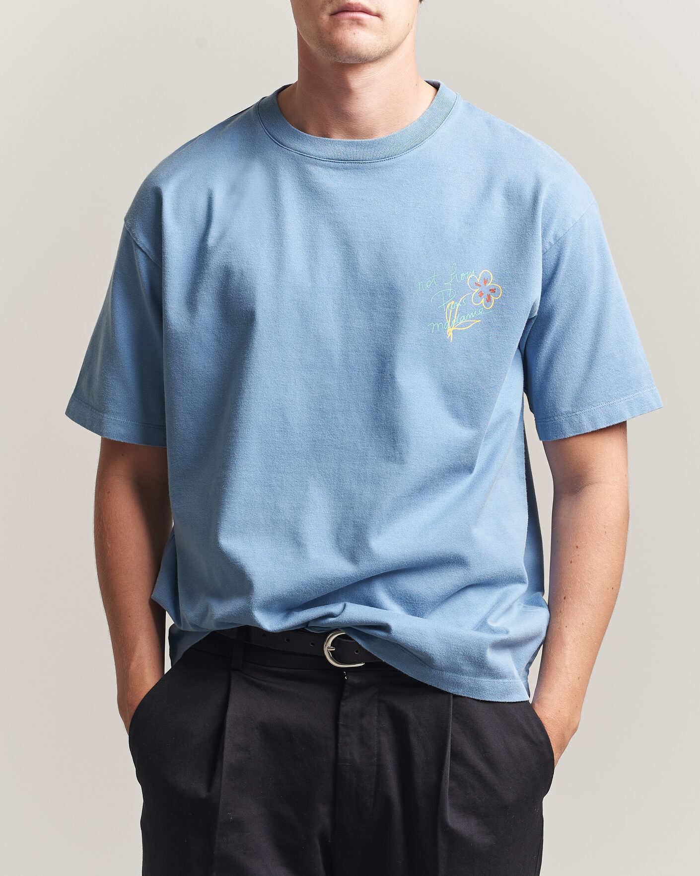 Homme | T-shirts | Drôle de Monsieur | Esquisse Slogan T-shirt Light Blue