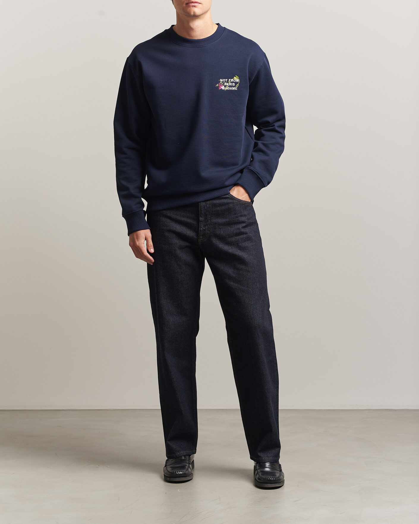 Homme | Pulls Et Tricots | Drôle de Monsieur | Vine Embroidered Slogan Sweatshirt Navy
