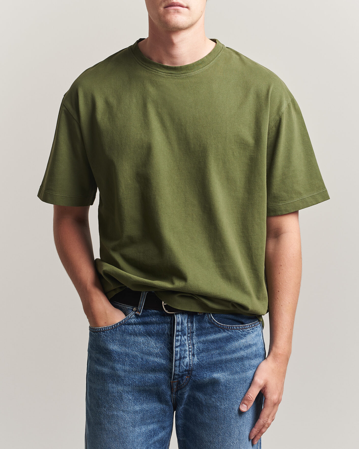 Homme | T-shirts | Massimo Alba | Nevis Brushed Cotton T-Shirt Moss Green