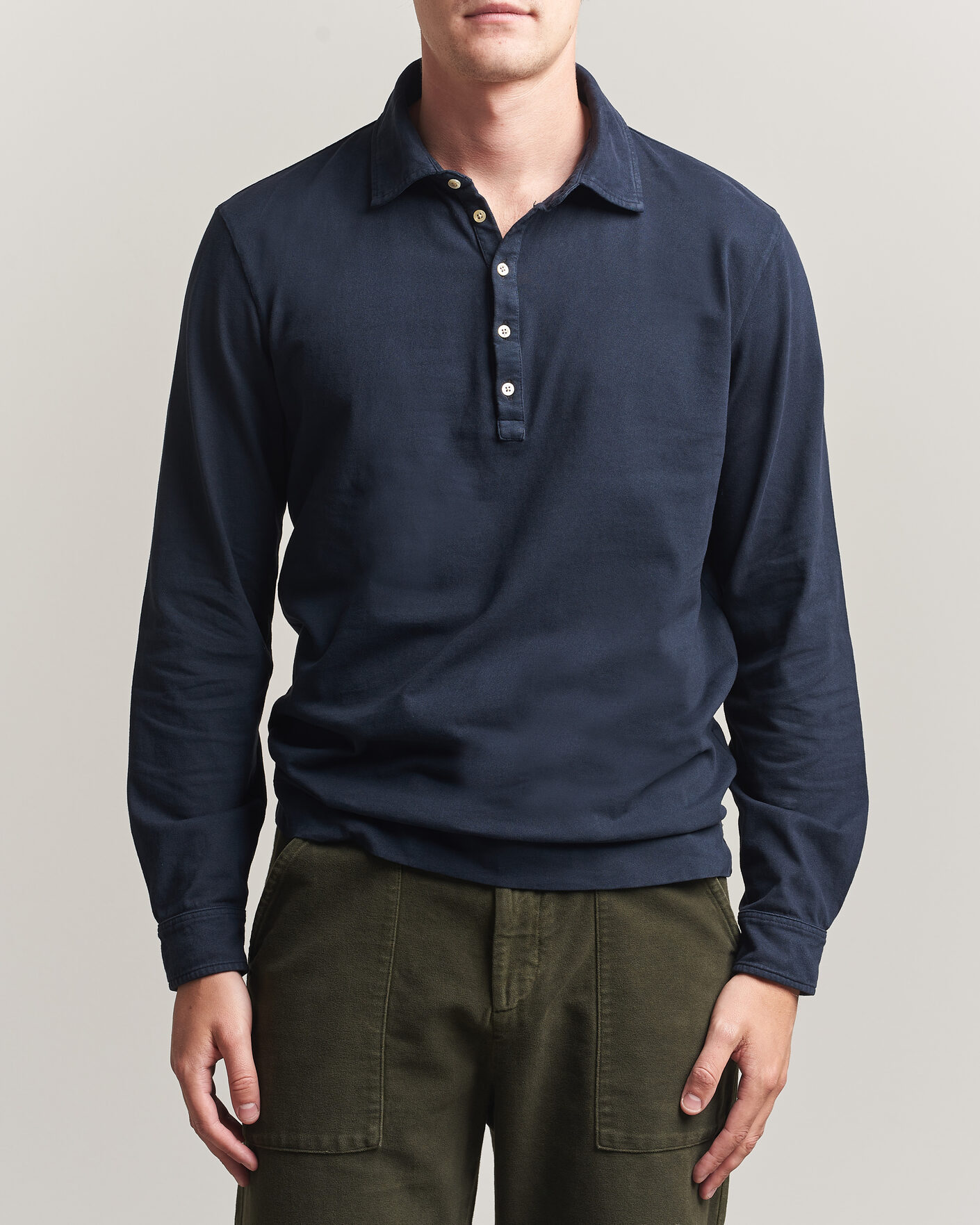 Homme | Polos | Massimo Alba | Raya Long Sleeve Polo Navy