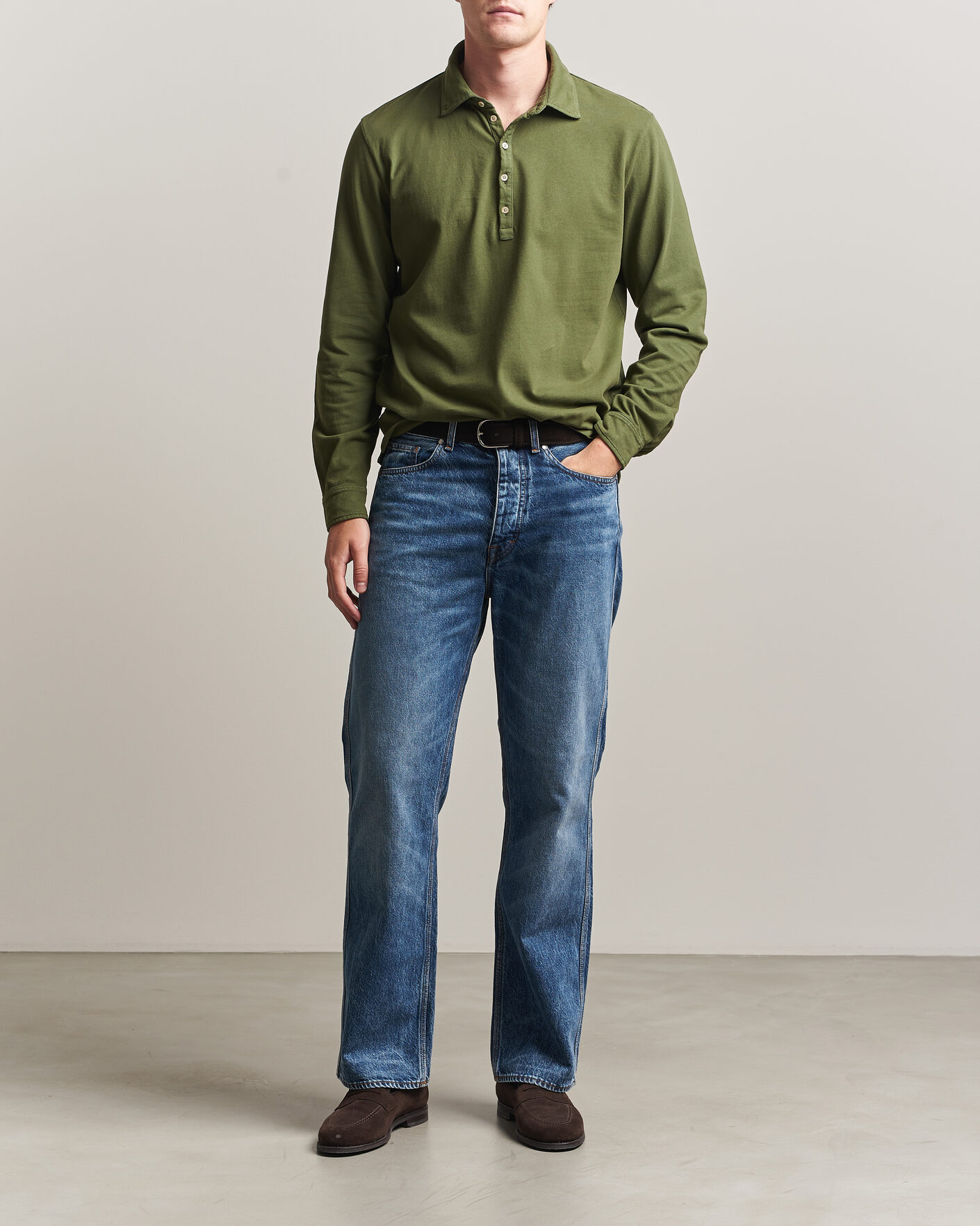 Homme | Polos | Massimo Alba | Raya Long Sleeve Polo Moss Green