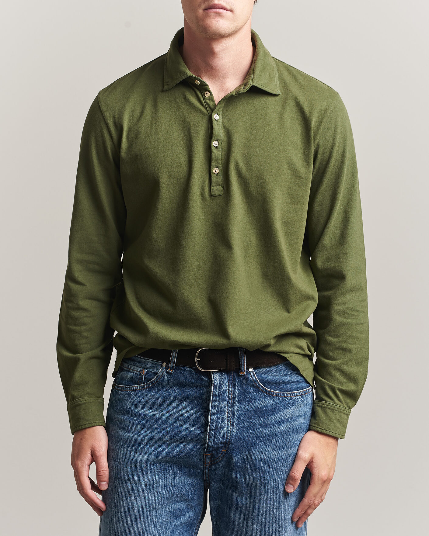 Homme | Polos | Massimo Alba | Raya Long Sleeve Polo Moss Green