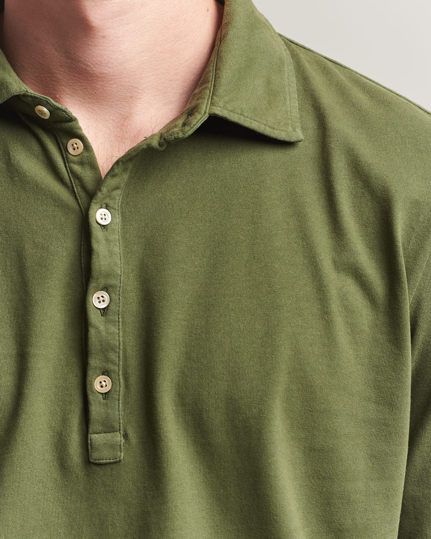 Homme | Polos | Massimo Alba | Raya Long Sleeve Polo Moss Green