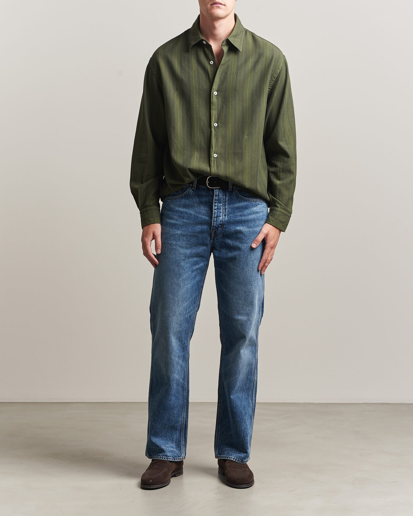 Homme | Chemises | Massimo Alba | Boxy Striped Cotton Shirt Moss Green
