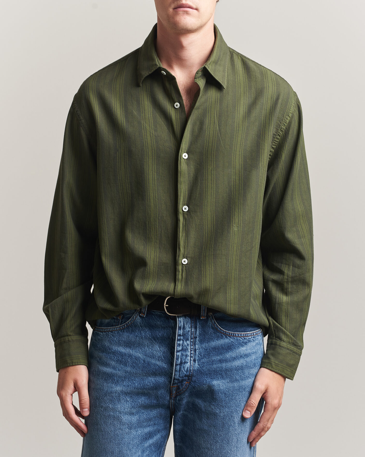 Homme | Chemises | Massimo Alba | Boxy Striped Cotton Shirt Moss Green