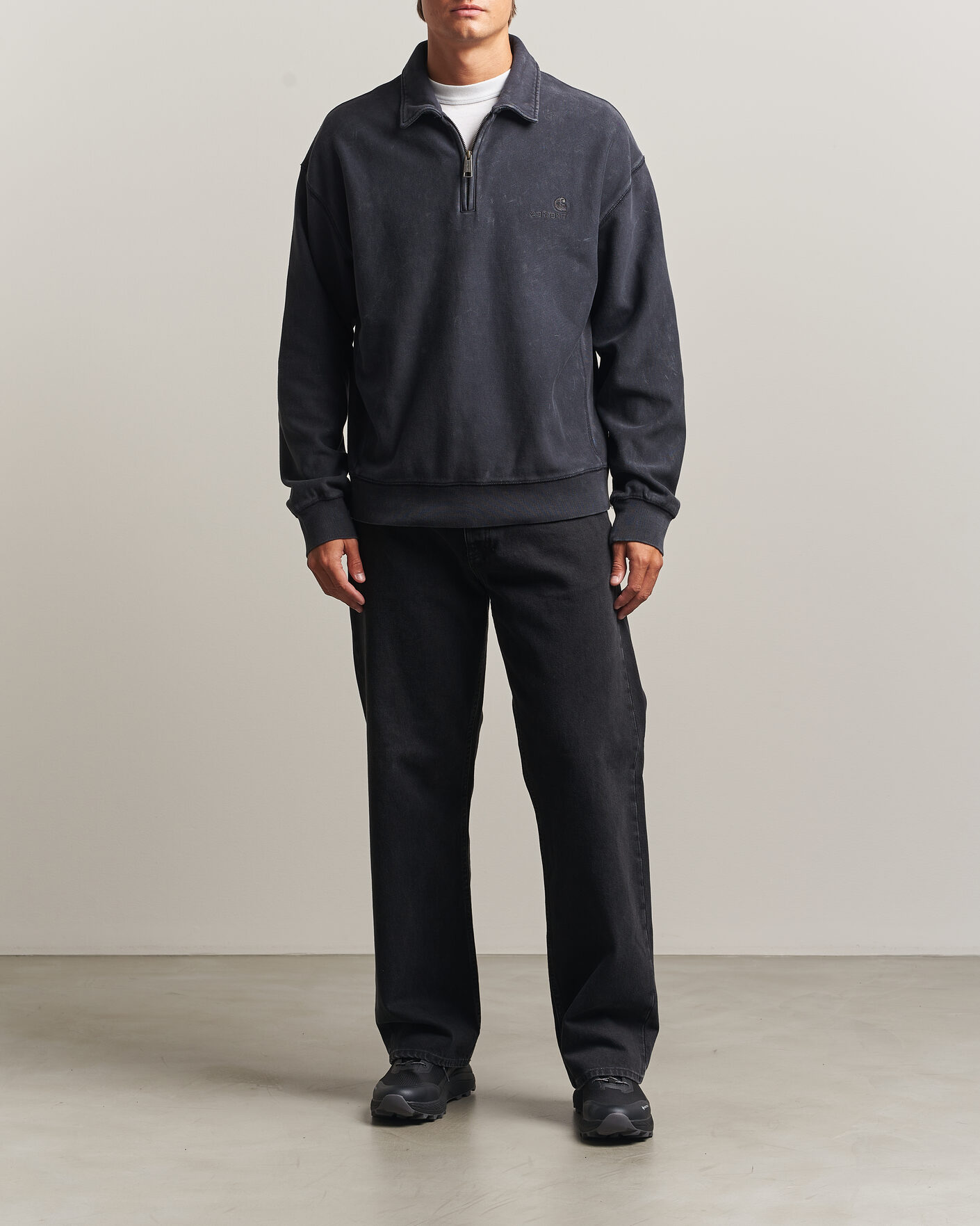 Homme | Pulls Et Tricots | Carhartt WIP | Lambert Washed Polo Sweatshirt Black Moon Wash