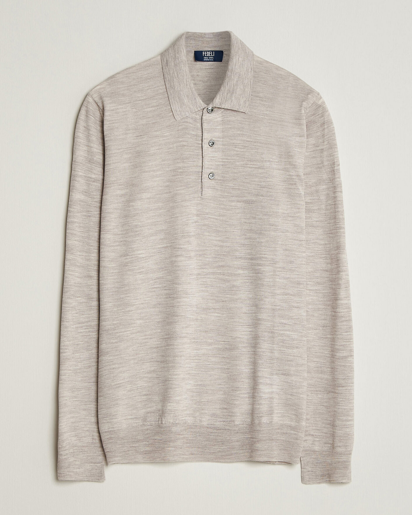 Homme | Pulls Et Tricots | Fedeli | 140s Fine Wool Long Sleeve Polo Beige Melange