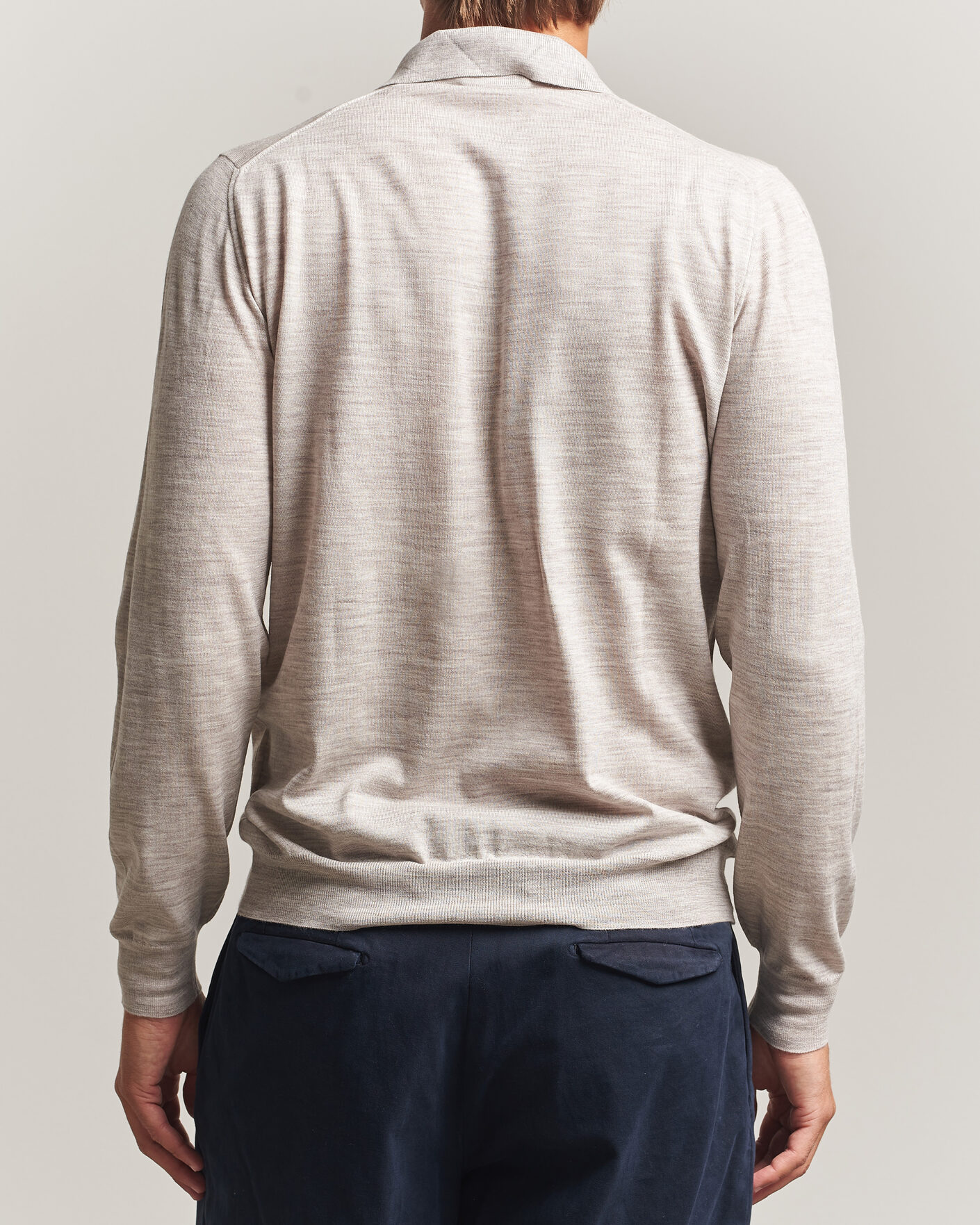 Homme | Pulls Et Tricots | Fedeli | 140s Fine Wool Long Sleeve Polo Beige Melange