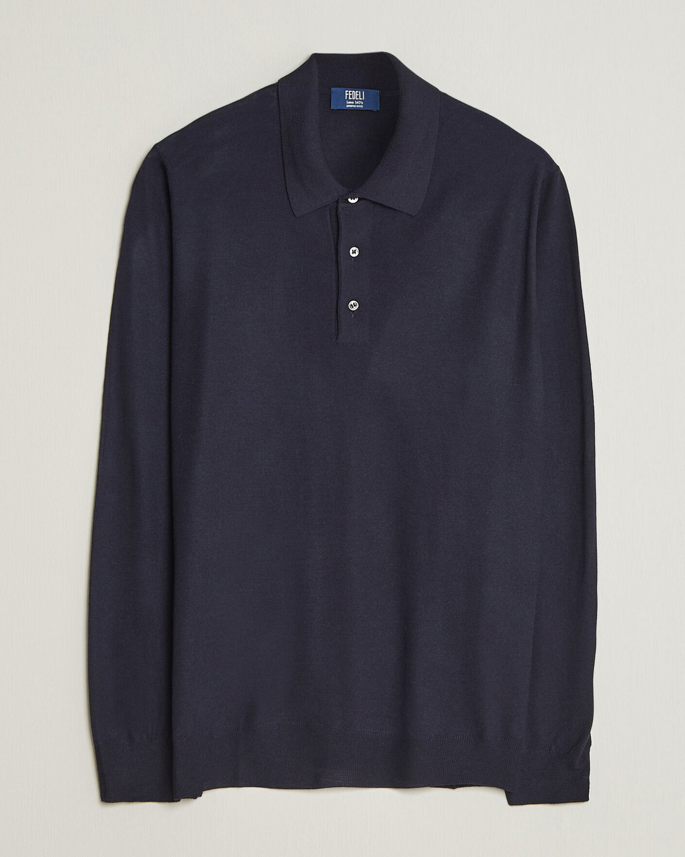 Homme | Pulls Et Tricots | Fedeli | 140s Fine Wool Long Sleeve Polo Navy
