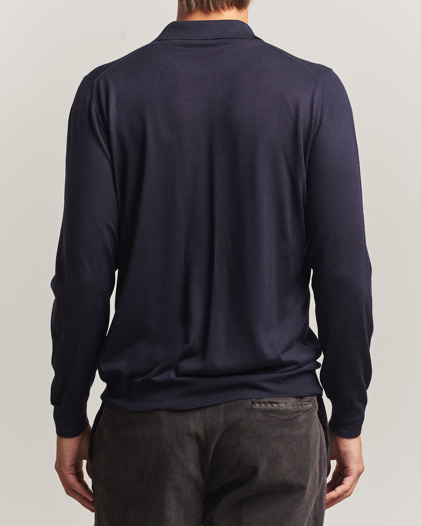 Homme | Pulls Et Tricots | Fedeli | 140s Fine Wool Long Sleeve Polo Navy