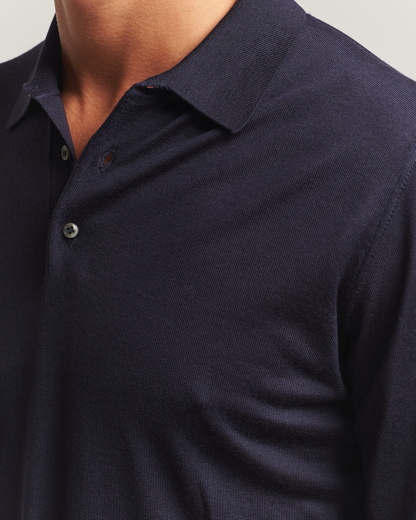 Homme | Pulls Et Tricots | Fedeli | 140s Fine Wool Long Sleeve Polo Navy