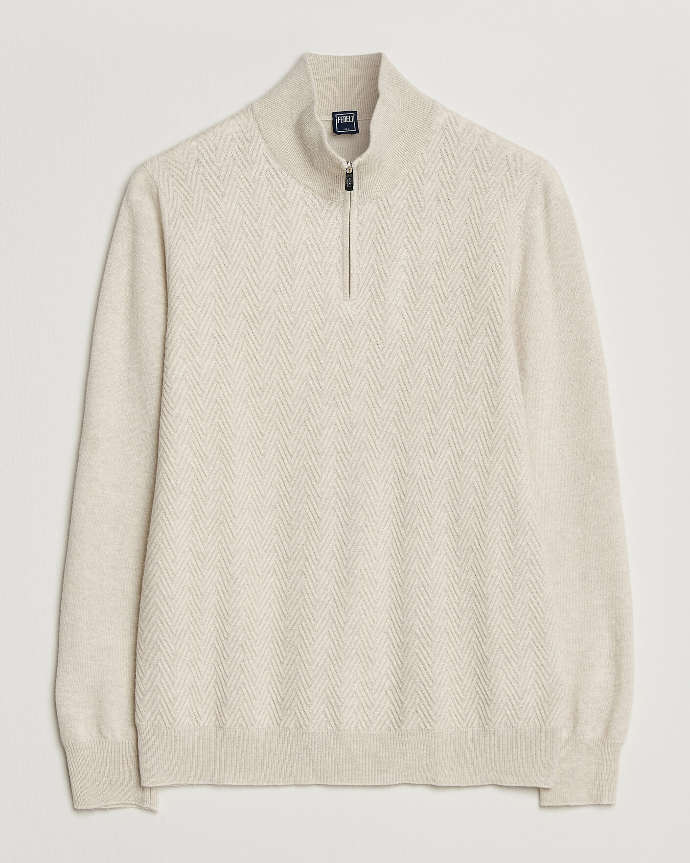 Homme | Pulls Et Tricots | Fedeli | Wool/Cashmere Chevron Half Zip Light Beige