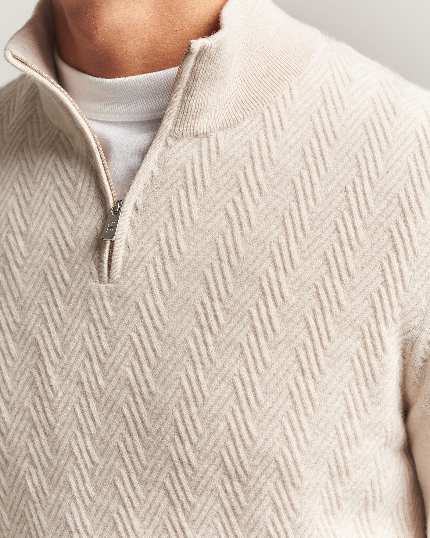 Homme | Pulls Et Tricots | Fedeli | Wool/Cashmere Chevron Half Zip Light Beige