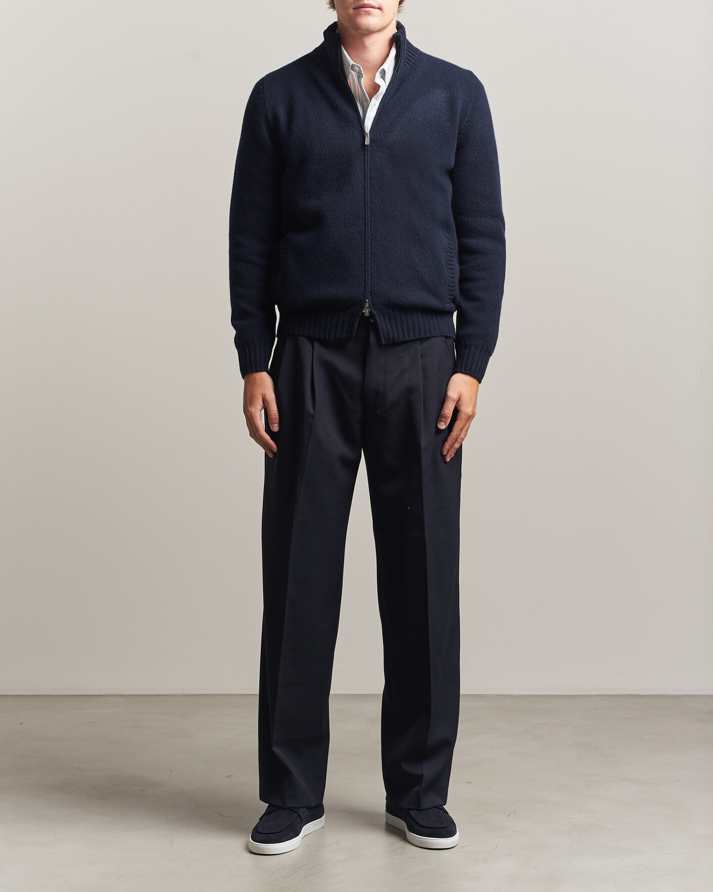 Homme | Pulls Et Tricots | Fedeli | Wool/Cashmere Honeycomb Full Zip Navy