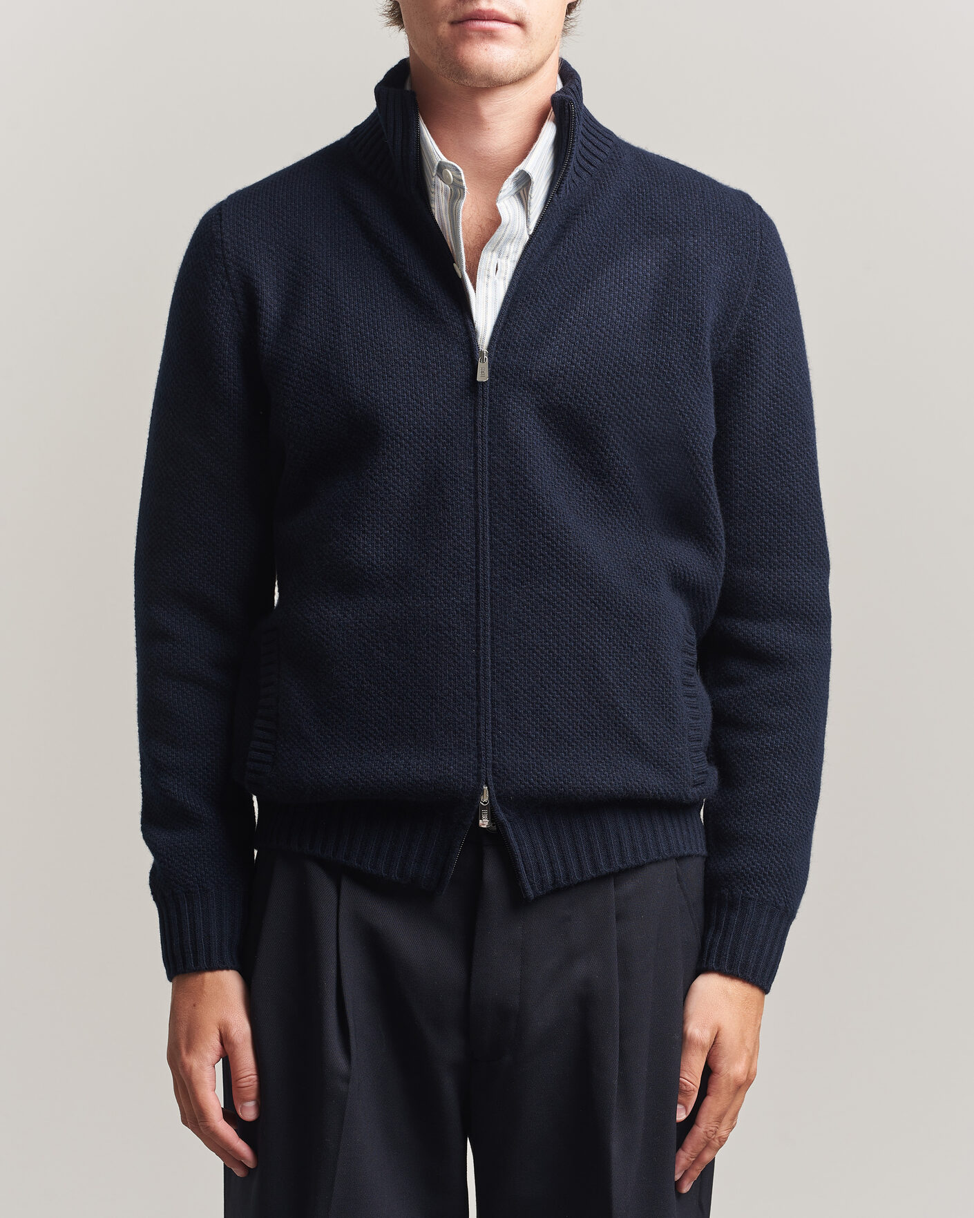 Homme | Pulls Et Tricots | Fedeli | Wool/Cashmere Honeycomb Full Zip Navy