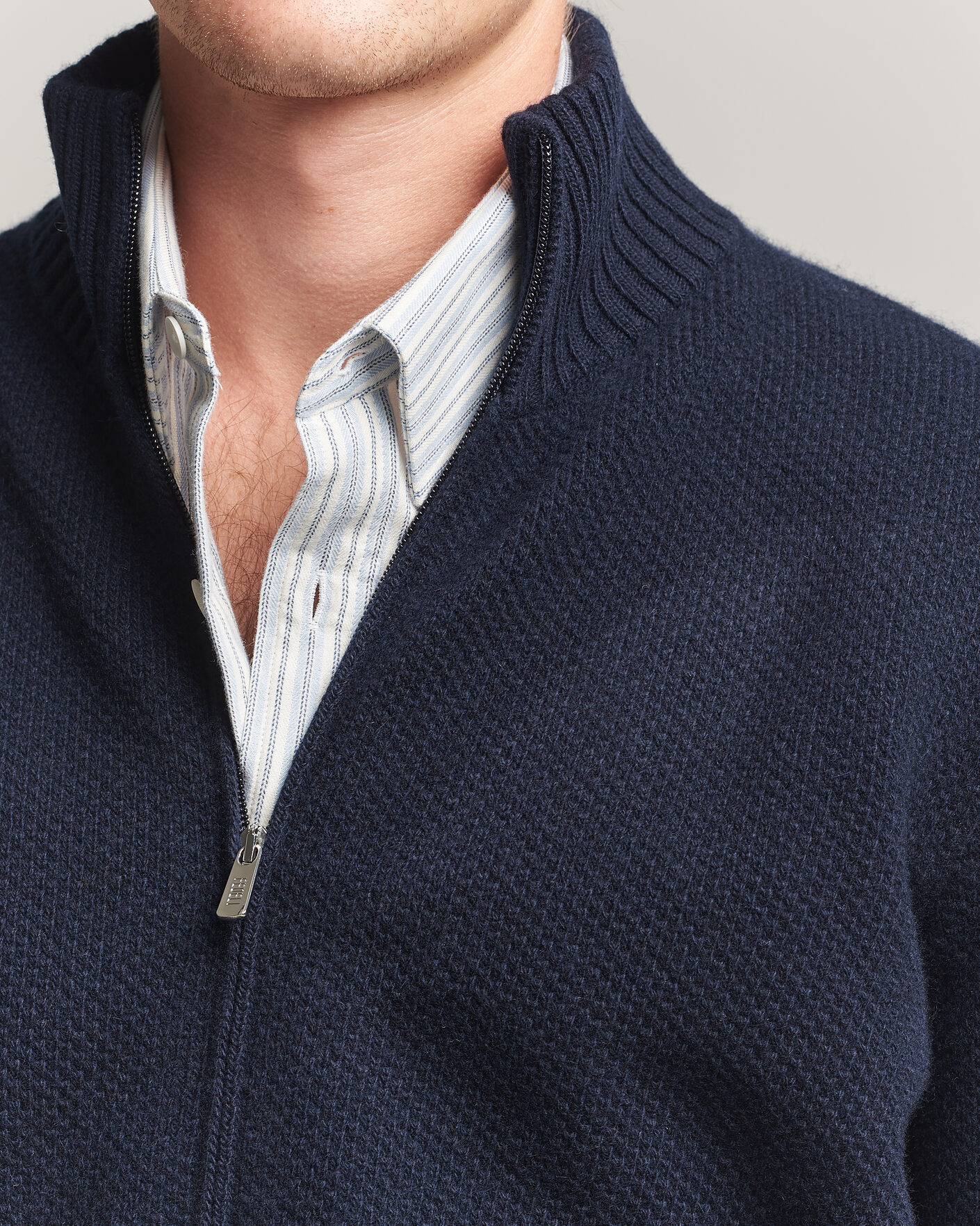 Homme | Pulls Et Tricots | Fedeli | Wool/Cashmere Honeycomb Full Zip Navy