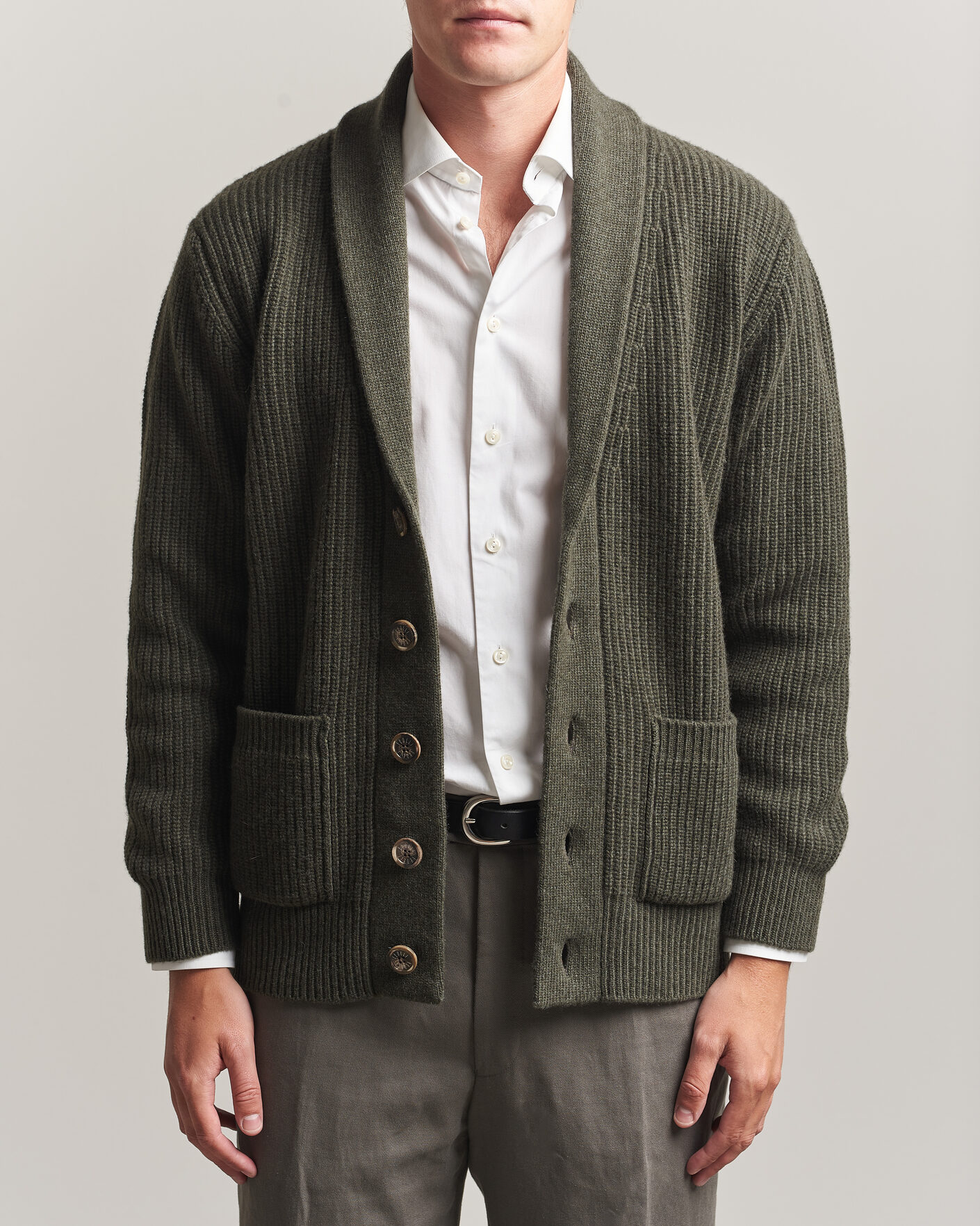Homme | Pulls Et Tricots | Fedeli | Wool/Cashmere Shawl Cardigan Forest Green