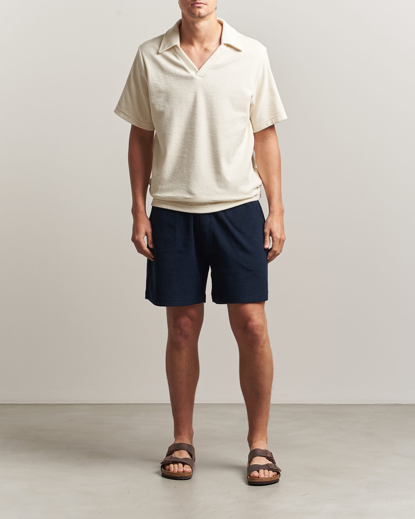 Homme | Polos | OAS | Serif Regular Fit Terry Open Collar Polo Ecru
