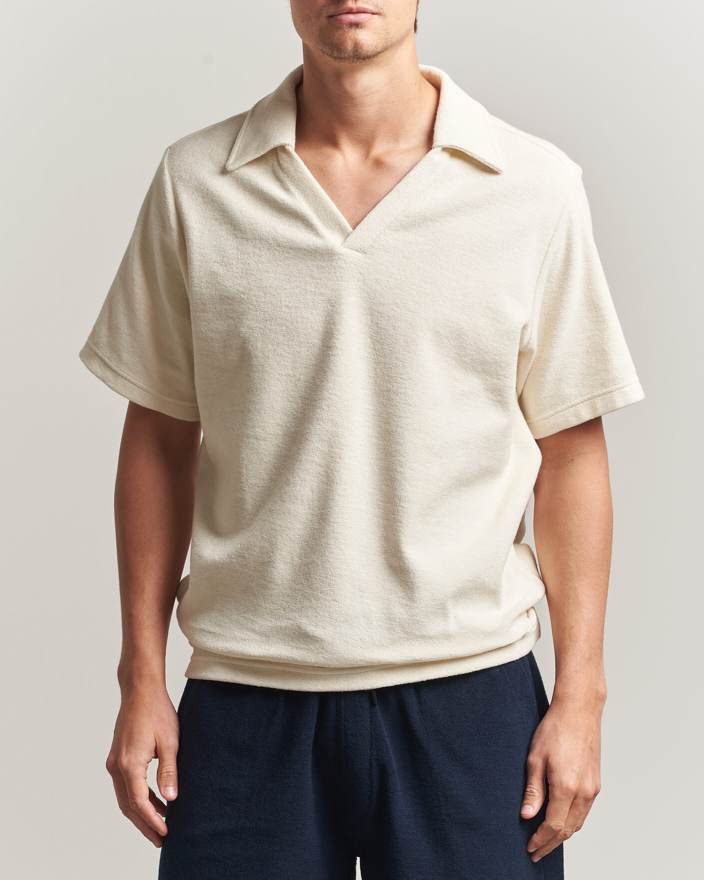 Homme | Polos | OAS | Serif Regular Fit Terry Open Collar Polo Ecru