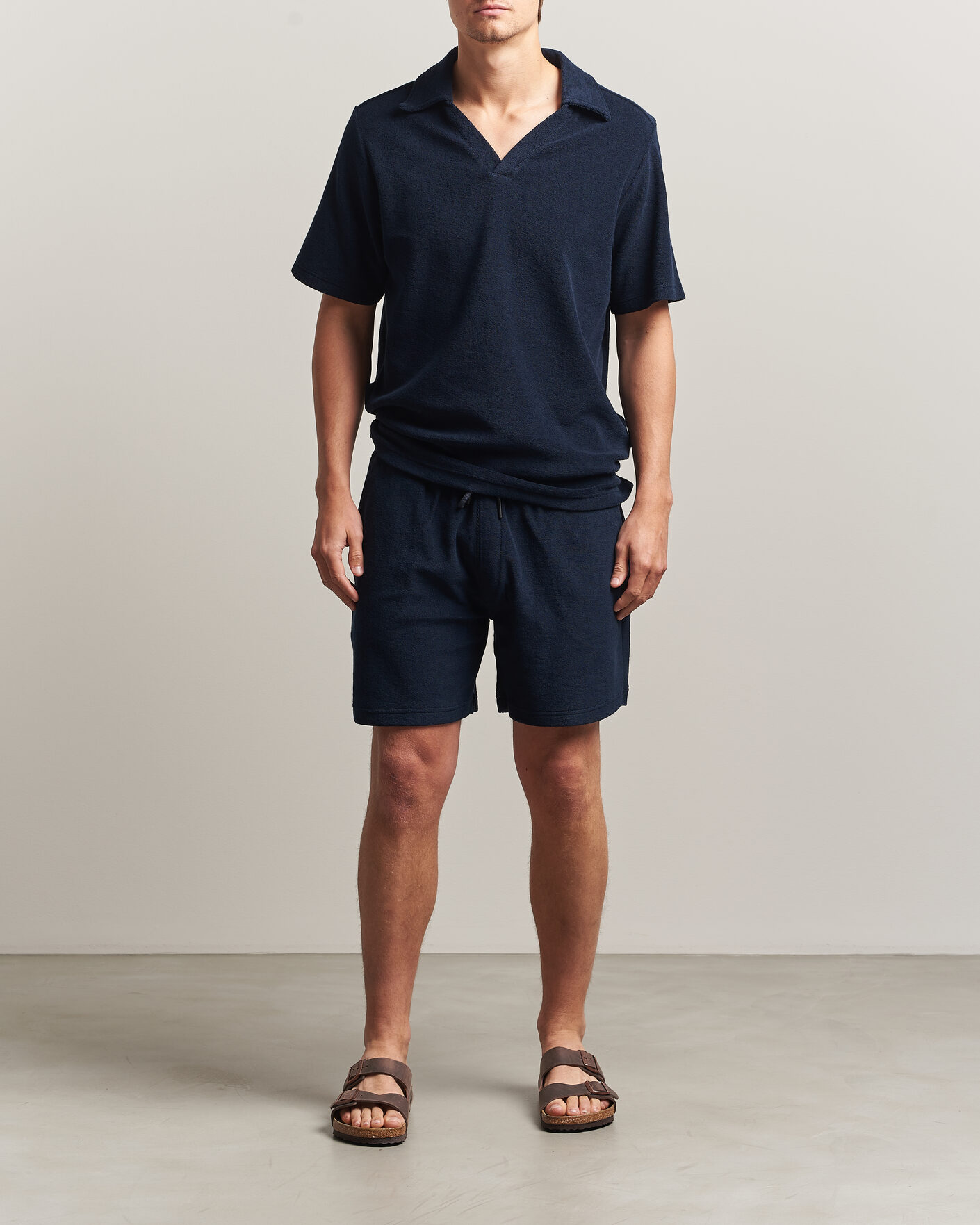 Homme | Polos | OAS | Serif Regular Fit Terry Open Collar Polo Dark Blue