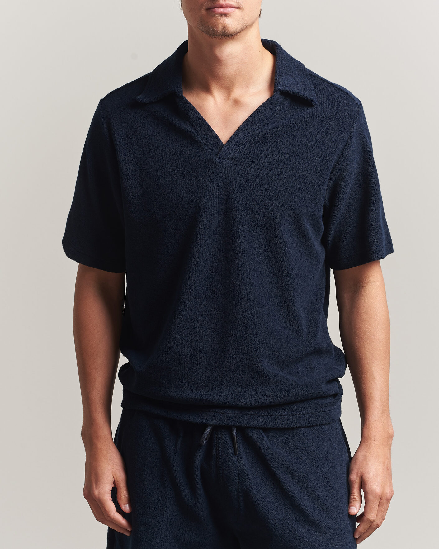 Homme | Polos | OAS | Serif Regular Fit Terry Open Collar Polo Dark Blue