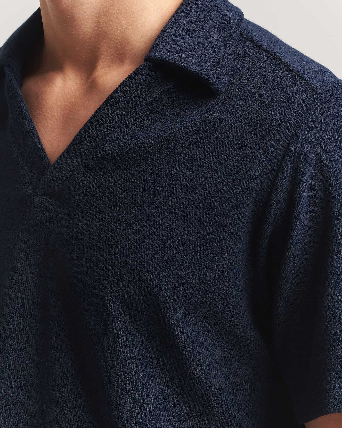 Homme | Polos | OAS | Serif Regular Fit Terry Open Collar Polo Dark Blue