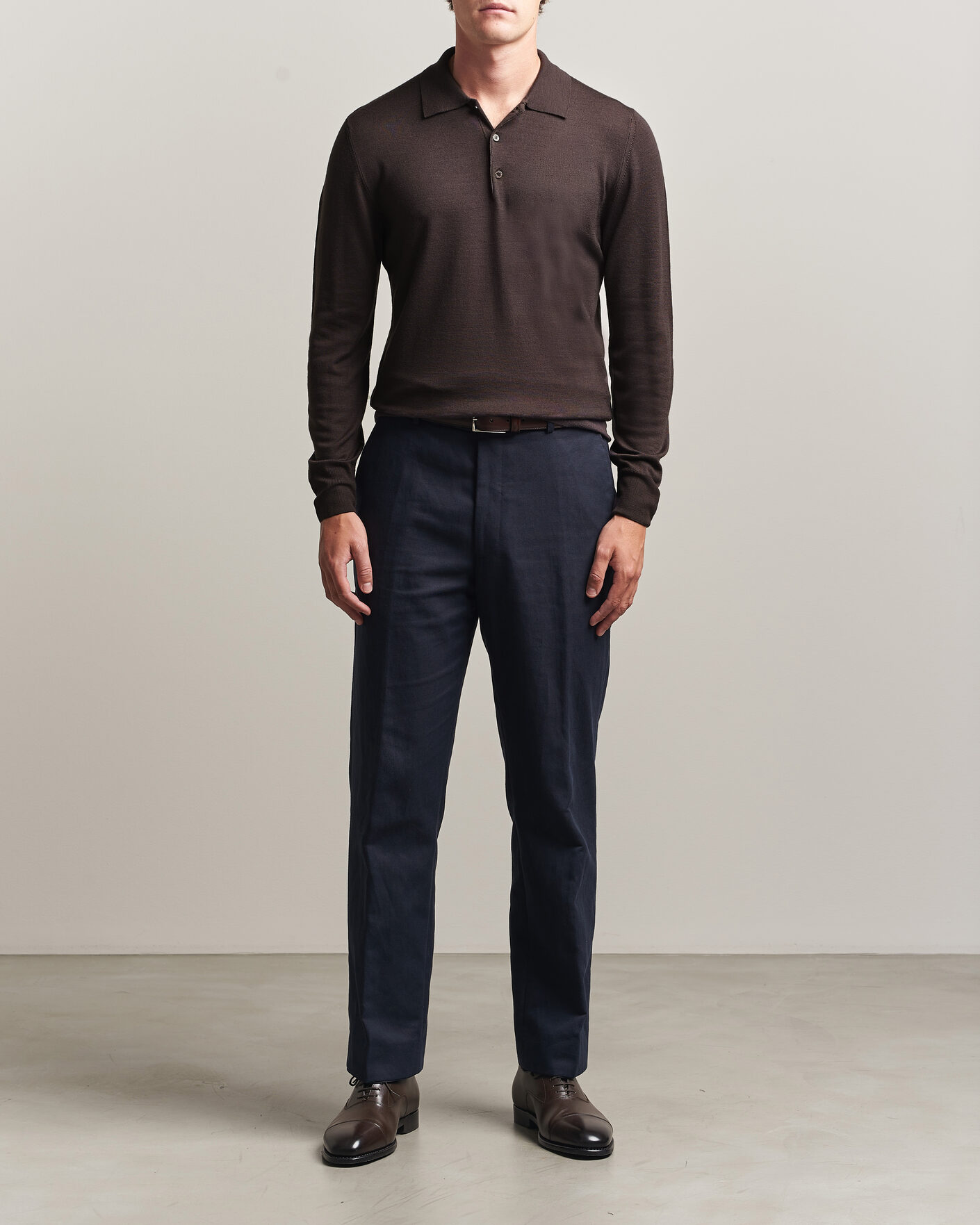 Homme | Pulls Et Tricots | Canali | Merino Wool Long Sleeve Polo Dark Brown