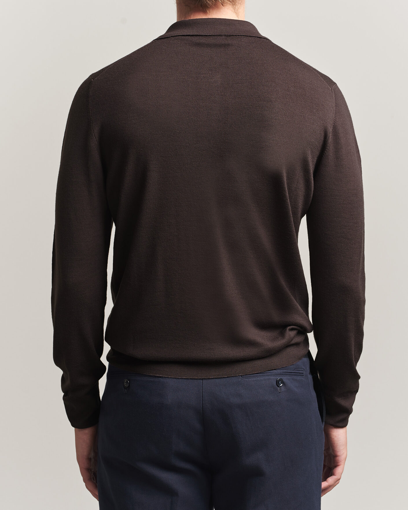 Homme | Pulls Et Tricots | Canali | Merino Wool Long Sleeve Polo Dark Brown
