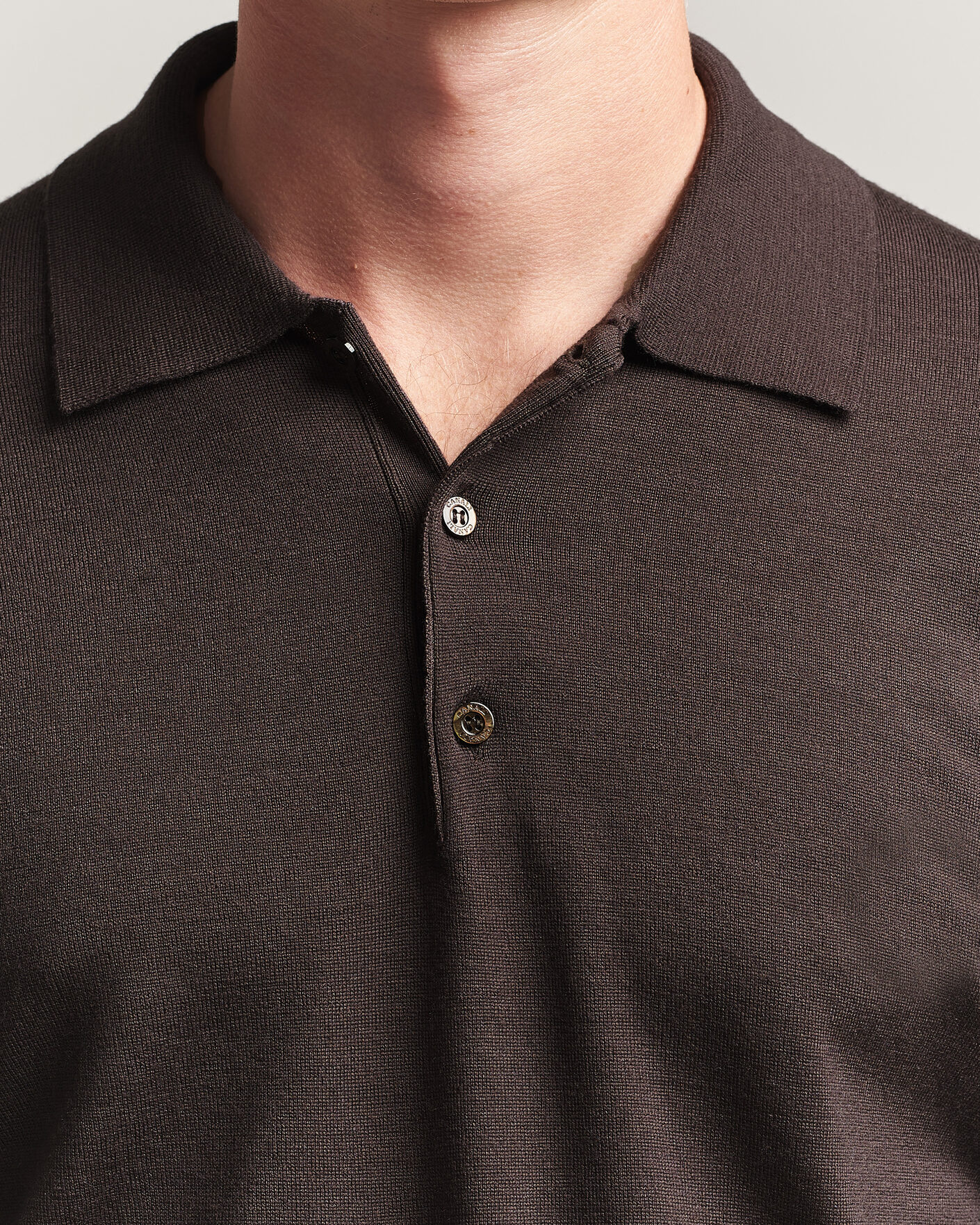 Homme | Pulls Et Tricots | Canali | Merino Wool Long Sleeve Polo Dark Brown