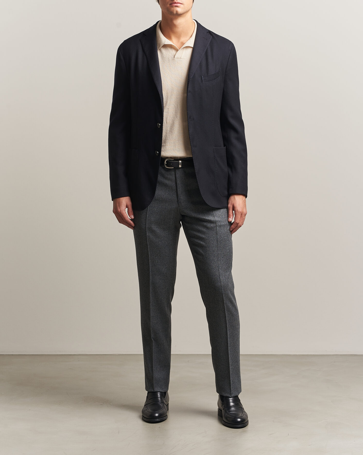 Homme | Pantalons | Canali | Slim Fit Flannel Trousers Grey Melange
