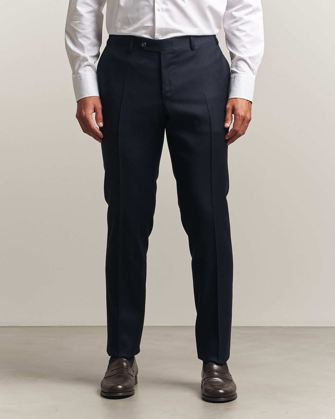 Homme | Pantalons | Canali | Slim Fit Flannel Trousers Navy