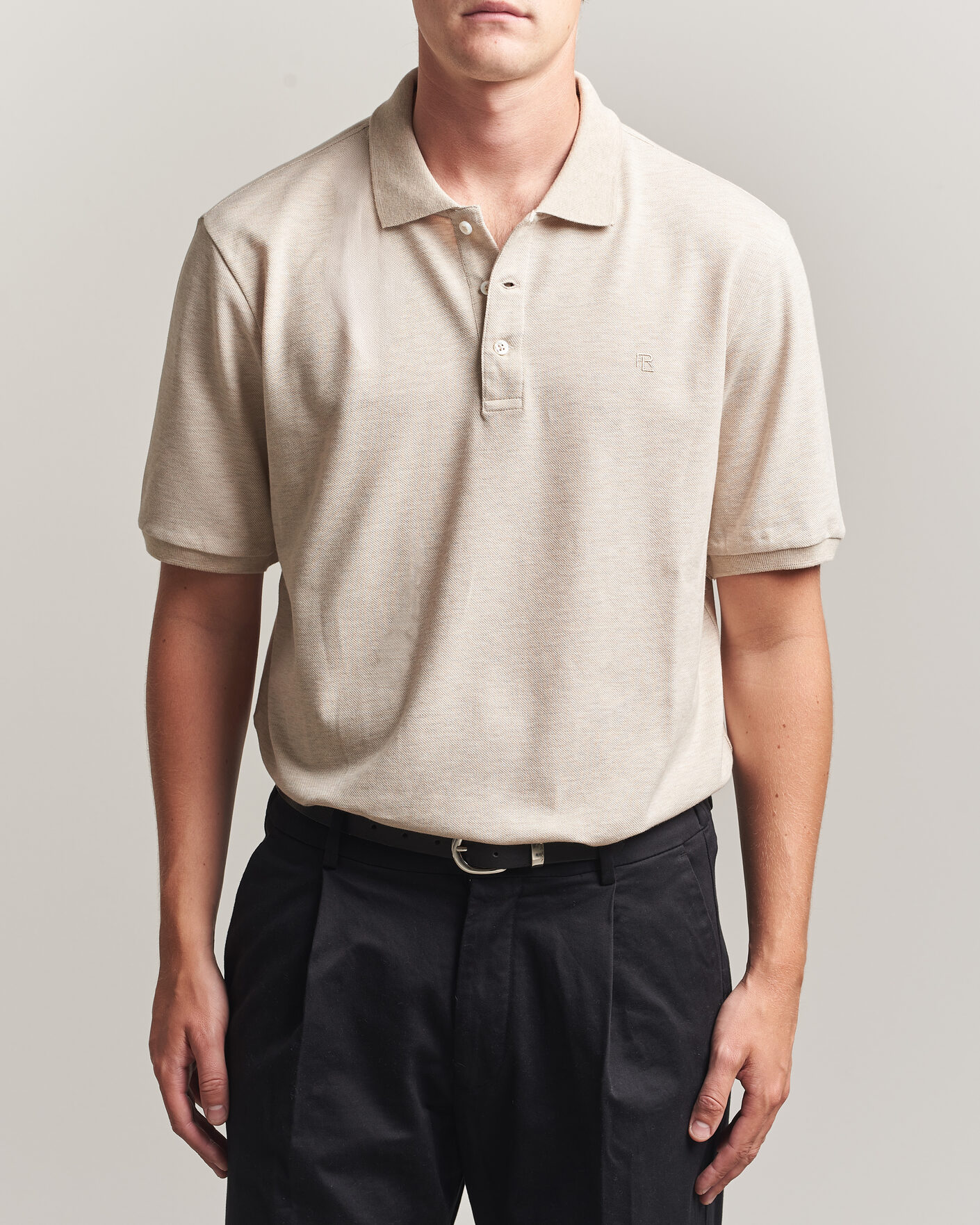 Homme | Polos | Ralph Lauren Purple Label | Short Sleeve Mercerized Cotton Polo Beige Melange