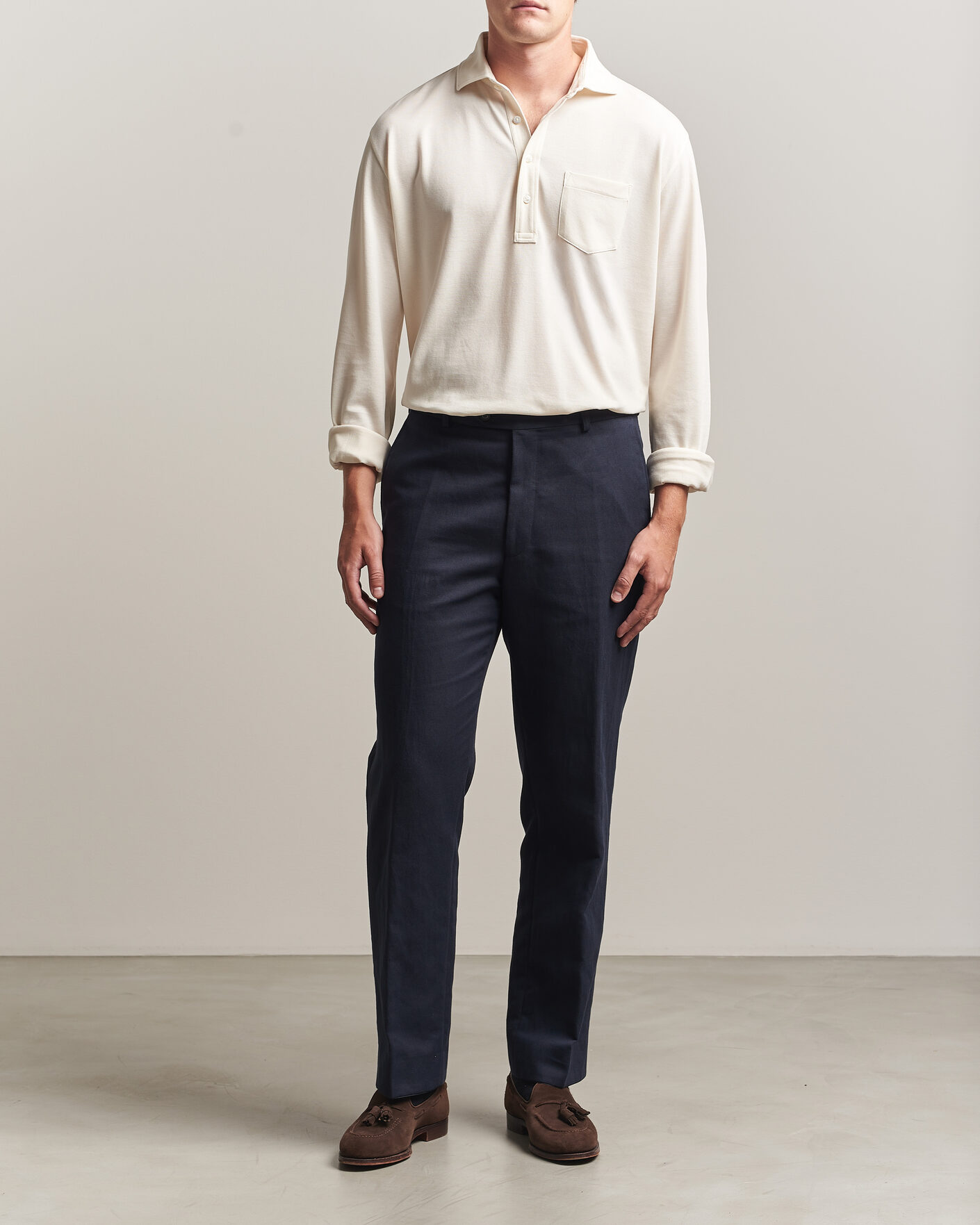 Homme | Polos | Ralph Lauren Purple Label | Long Sleeve Washed Polo Classic Cream
