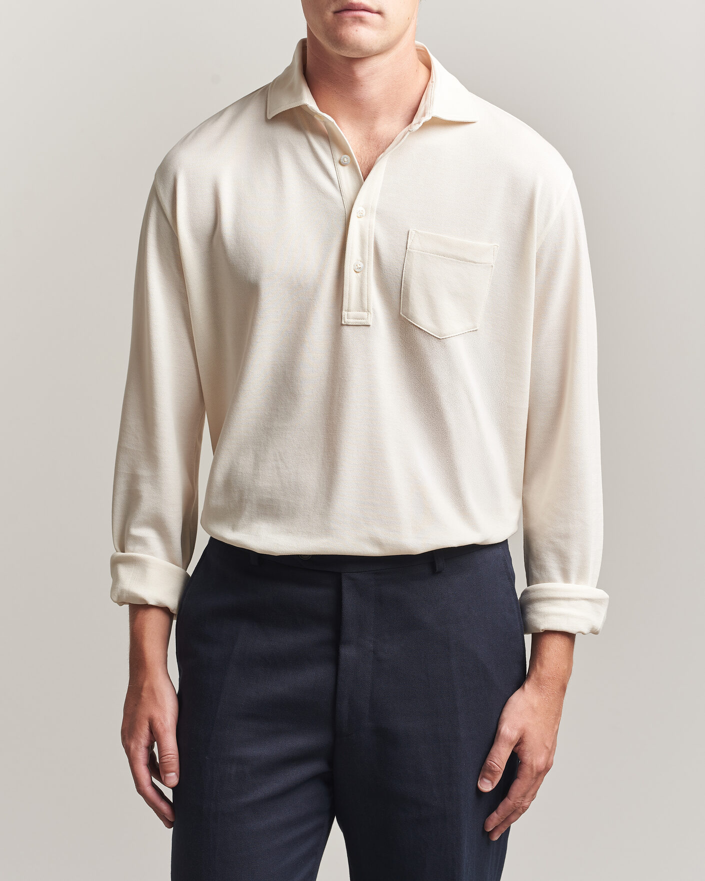 Homme | Polos | Ralph Lauren Purple Label | Long Sleeve Washed Polo Classic Cream