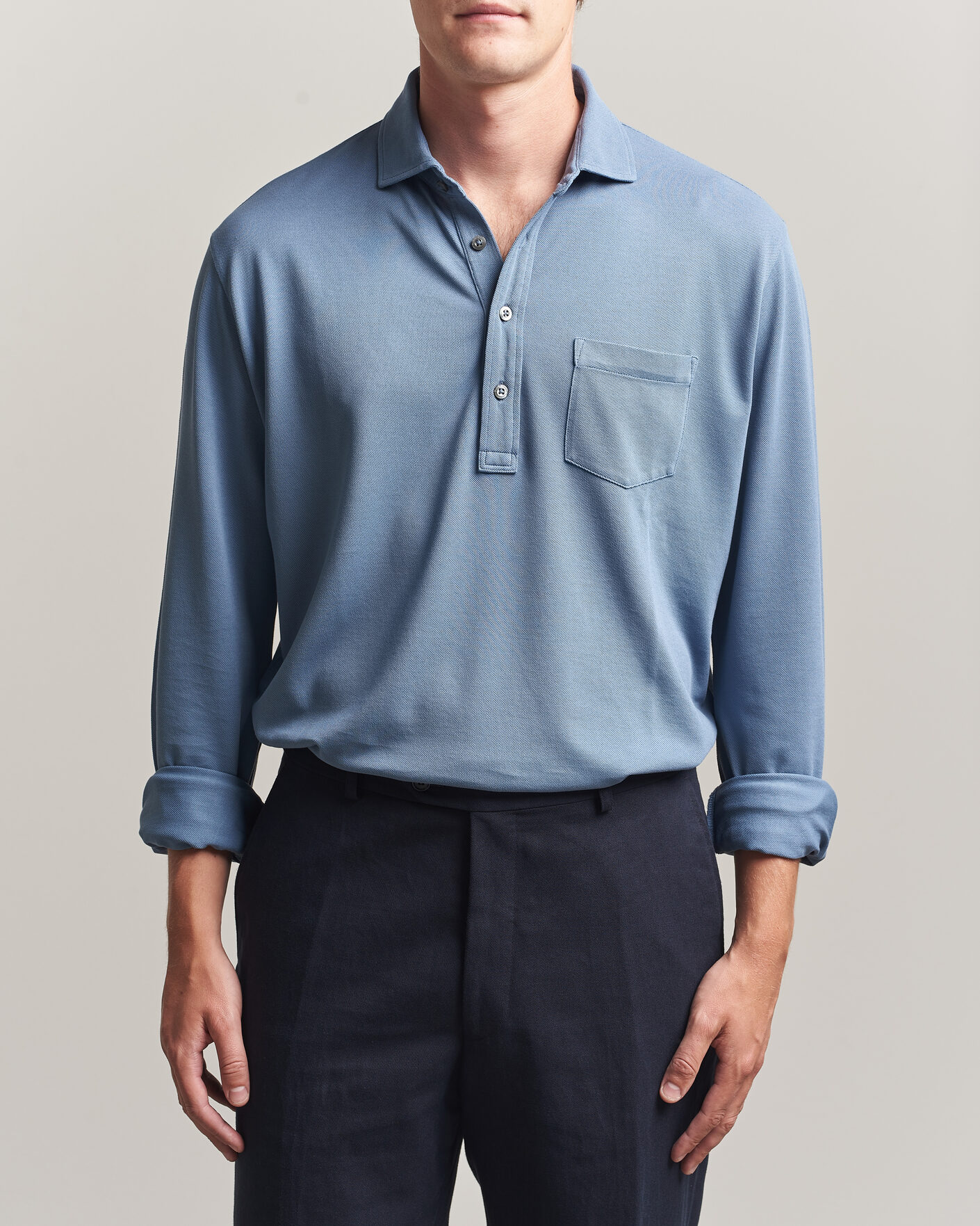 Homme | Polos | Ralph Lauren Purple Label | Long Sleeve Washed Polo Blue Horizon
